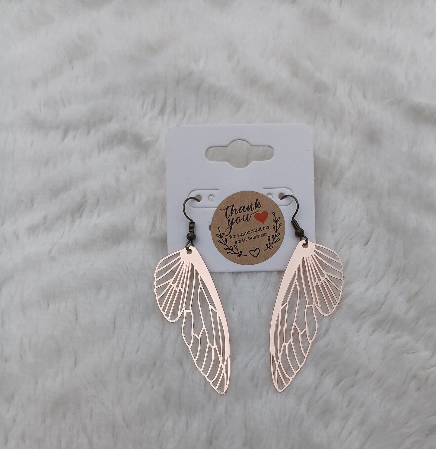 Beautiful Rose Gold Colored Butterfly Wings Handmade Earrings