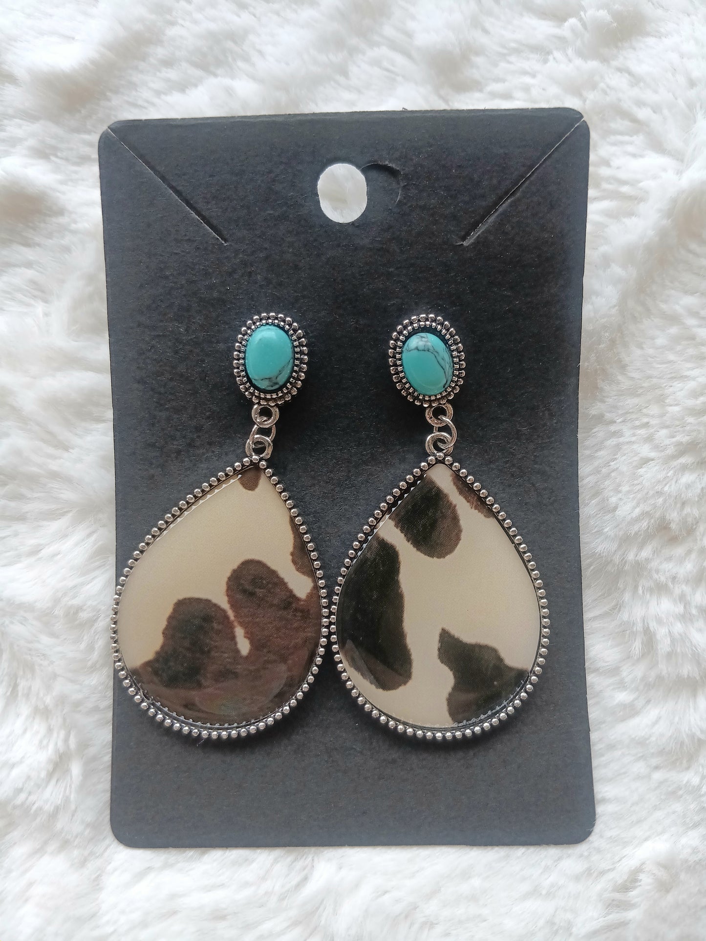 Sweet Southern Charm Turquoise & Cow Print Stud Earrings