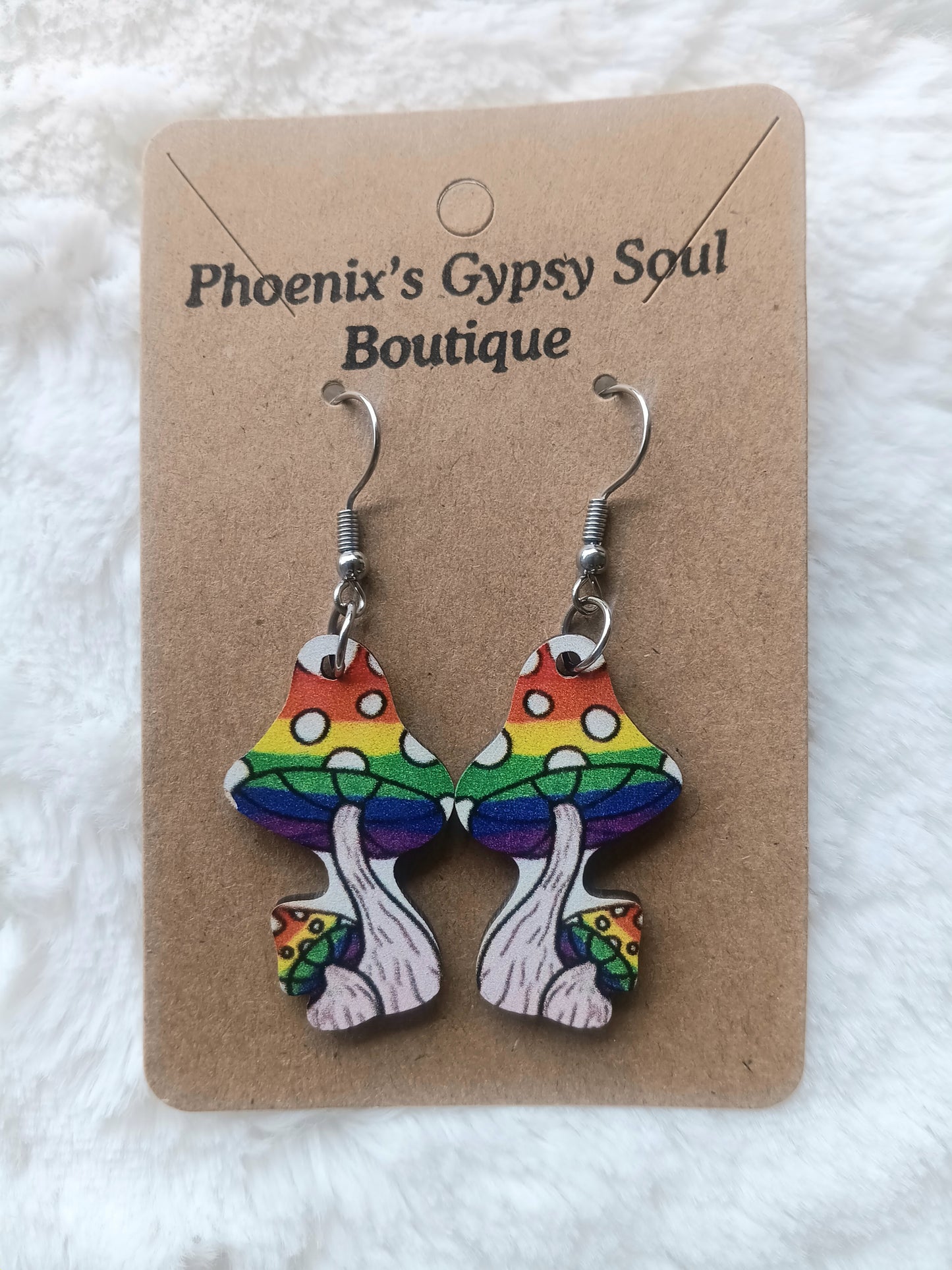 Fun Bohemian Rainbow Mushroom Earrings