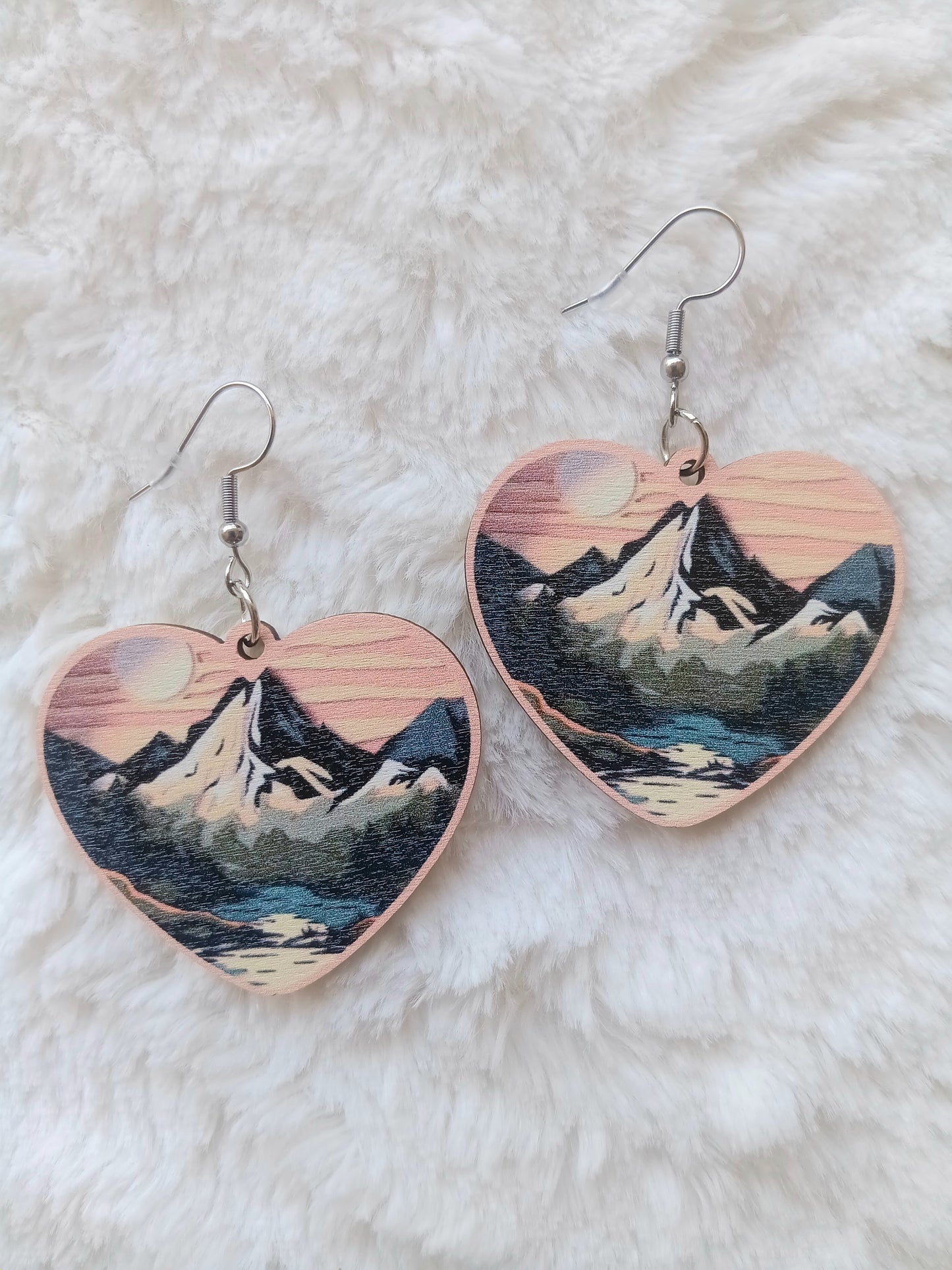 Beautiful Bohemian Mountain Sunset Heart Earrings