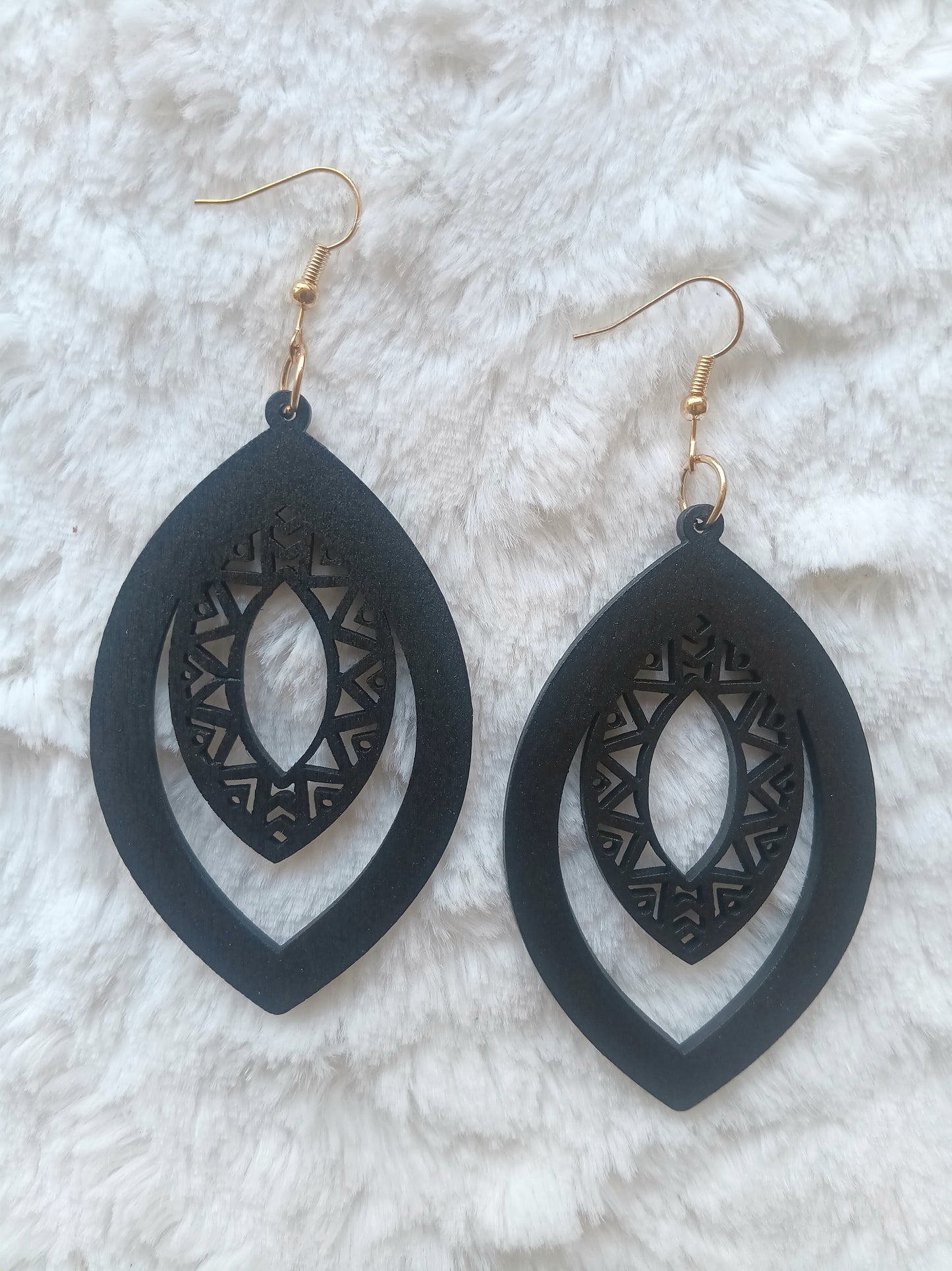 Beautiful Bohemian Black Wood Carved Earrings