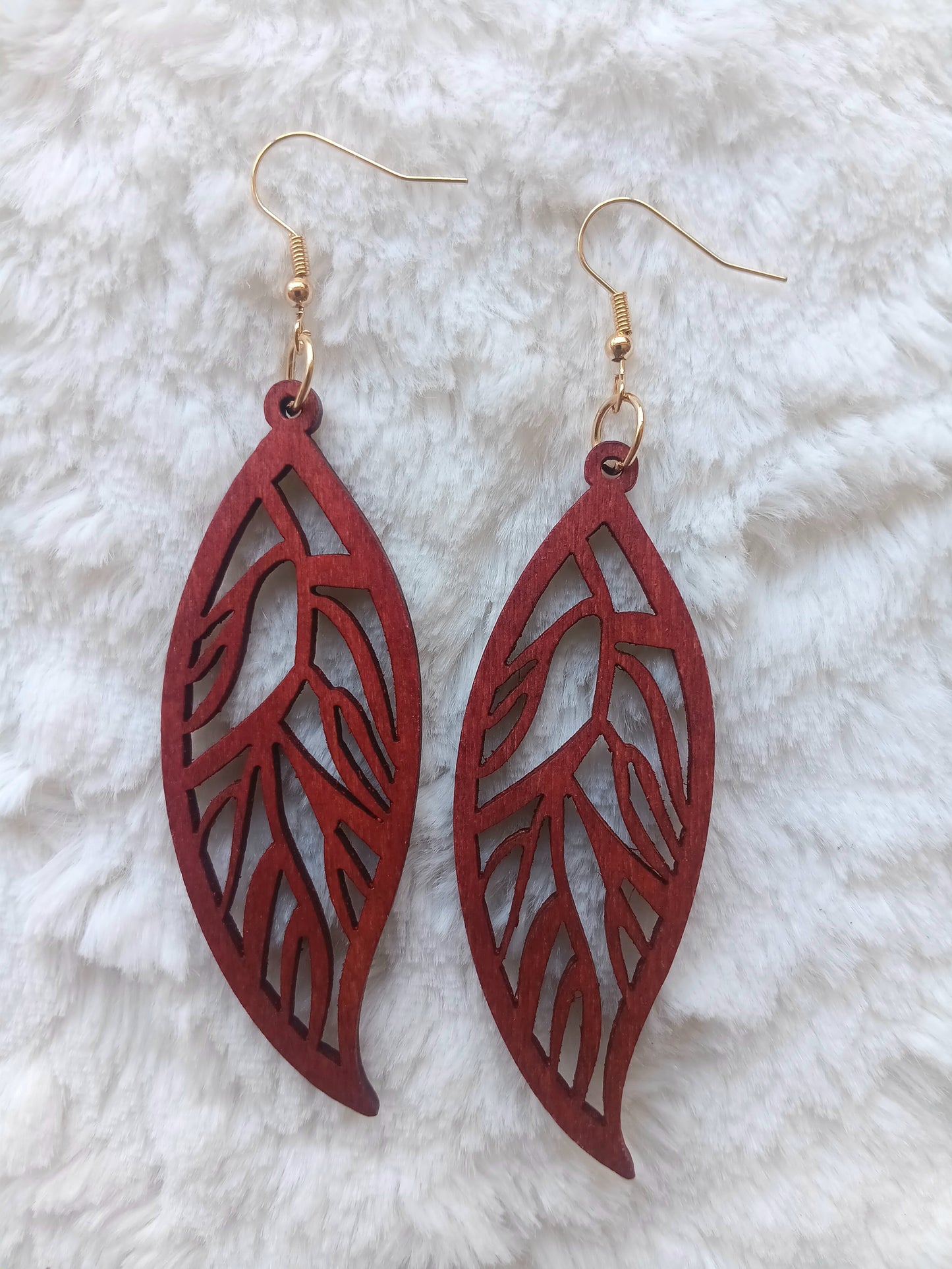 Beautiful Bohemian Wood Carved Leaf Earrings