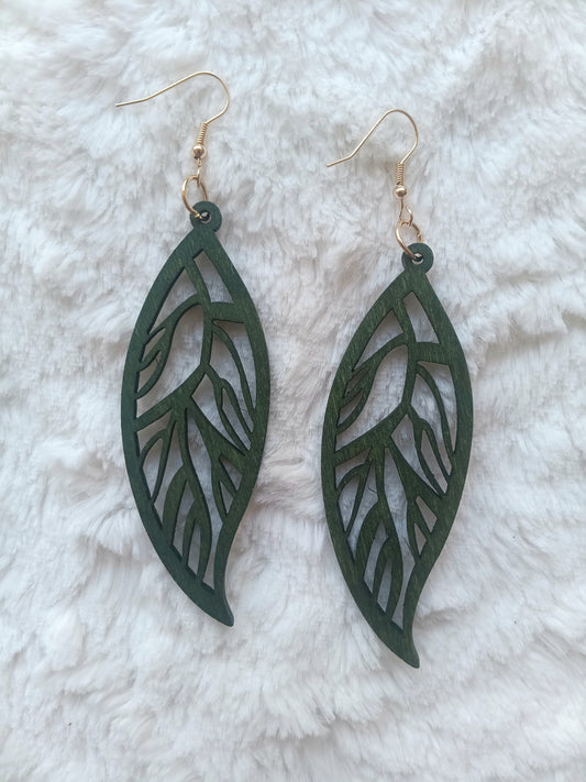 Beautiful Bohemian Wood Carved Leaf Earrings