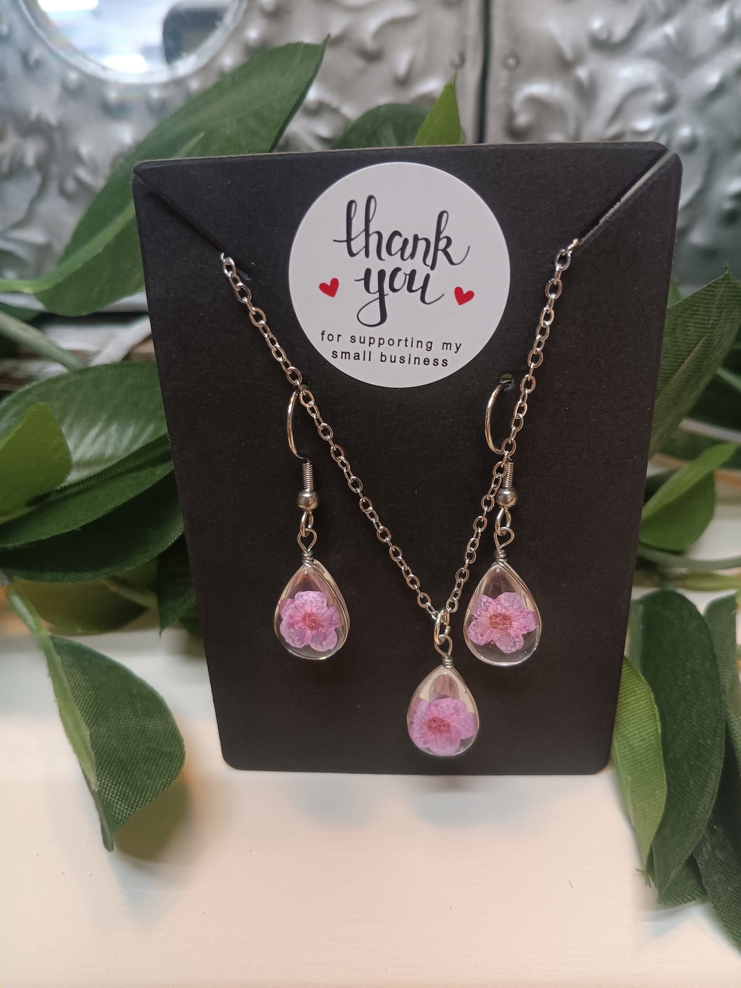 Dainty Waterdrop Dried Flowers jewelry set