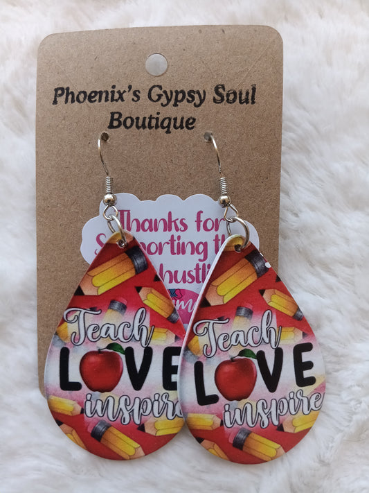 Apple Style Teach Love Inspire Earrings