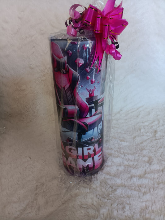 Pink Gamer Girl 20 oz stainless steel skinny Tumbler