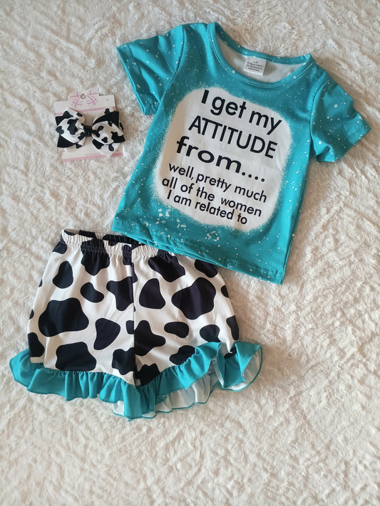 Funny and cute "I get my Attitude.." Baby/Toddler short set w/bow