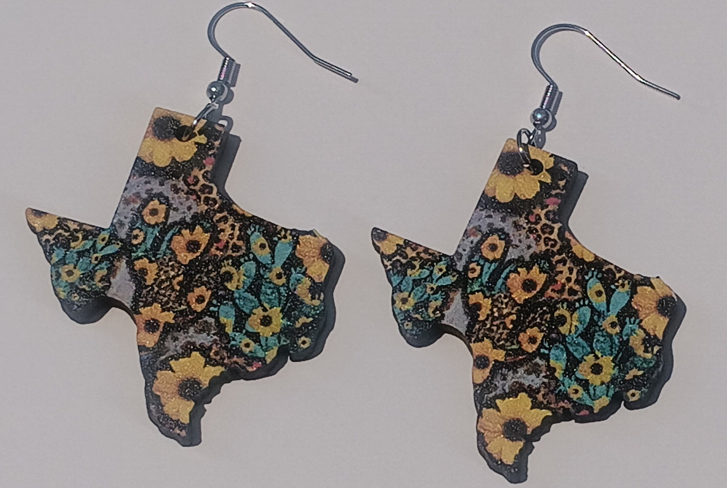 Southern Style Wooden Sunflower Texas Cactus Earrings