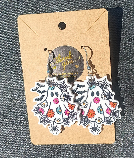 Super cute colorful floral double-sided acrylic ghost earrings