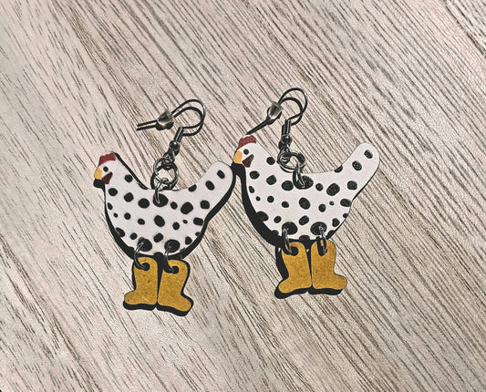 Adorable Wood Chicken Earrings