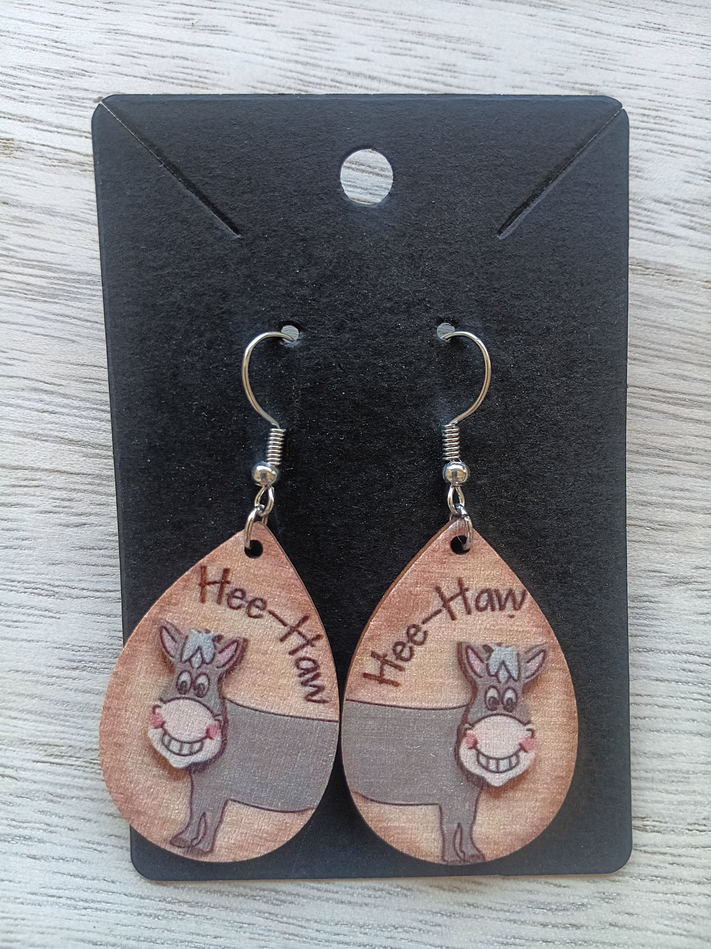 Farmhouse Wooden Hee-Haw Donkey Earrings