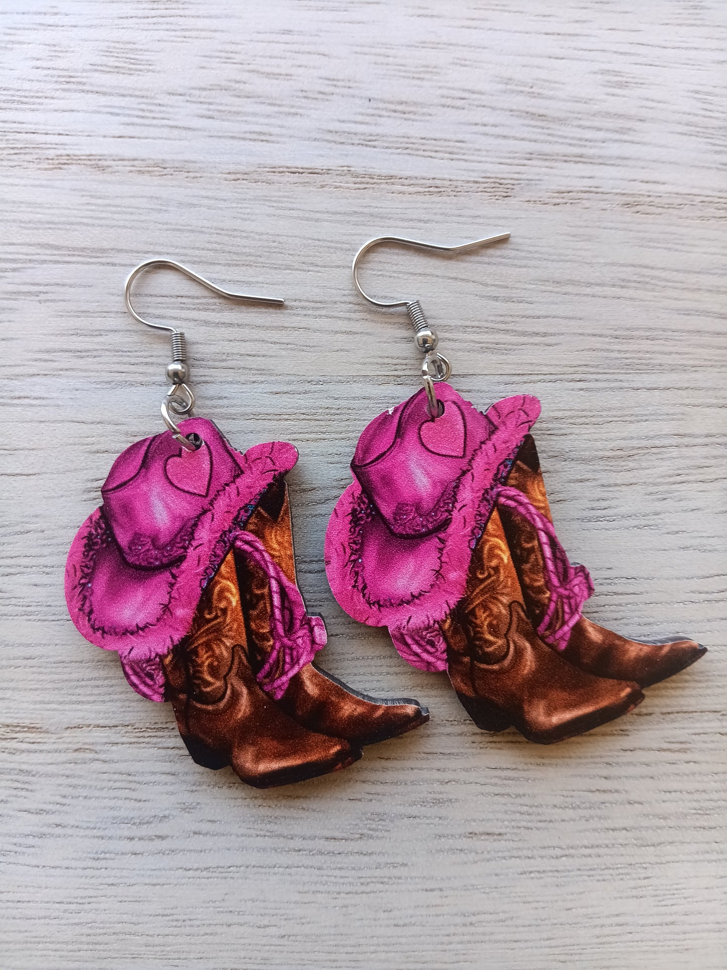 Southern Pink Cowgirl Hat And Boots Earrings