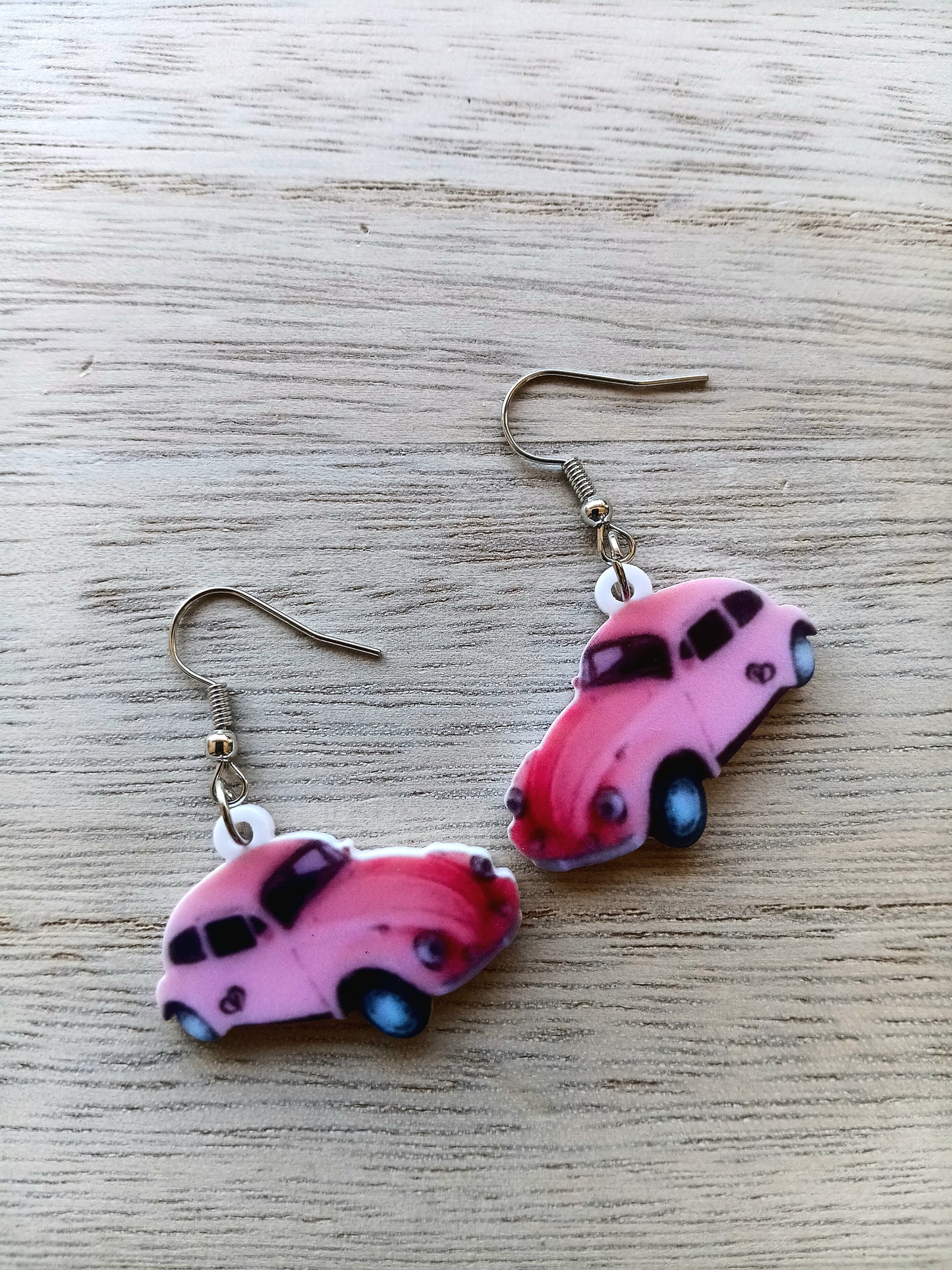 Adorable Vintage Pink Retro Car Acrylic Earrings