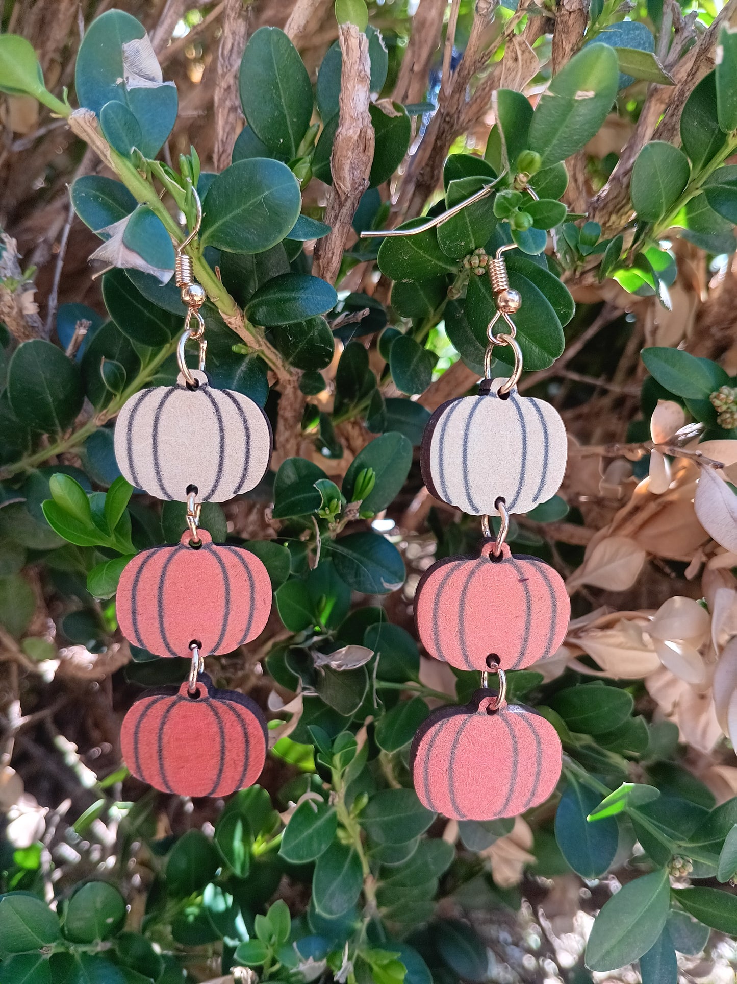 Beautiful Fall and Autumn Wooden Pumpkin Earrings