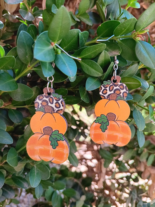 Adorable Orange/Yellow Animal Print Fall Pumpkin Earrings