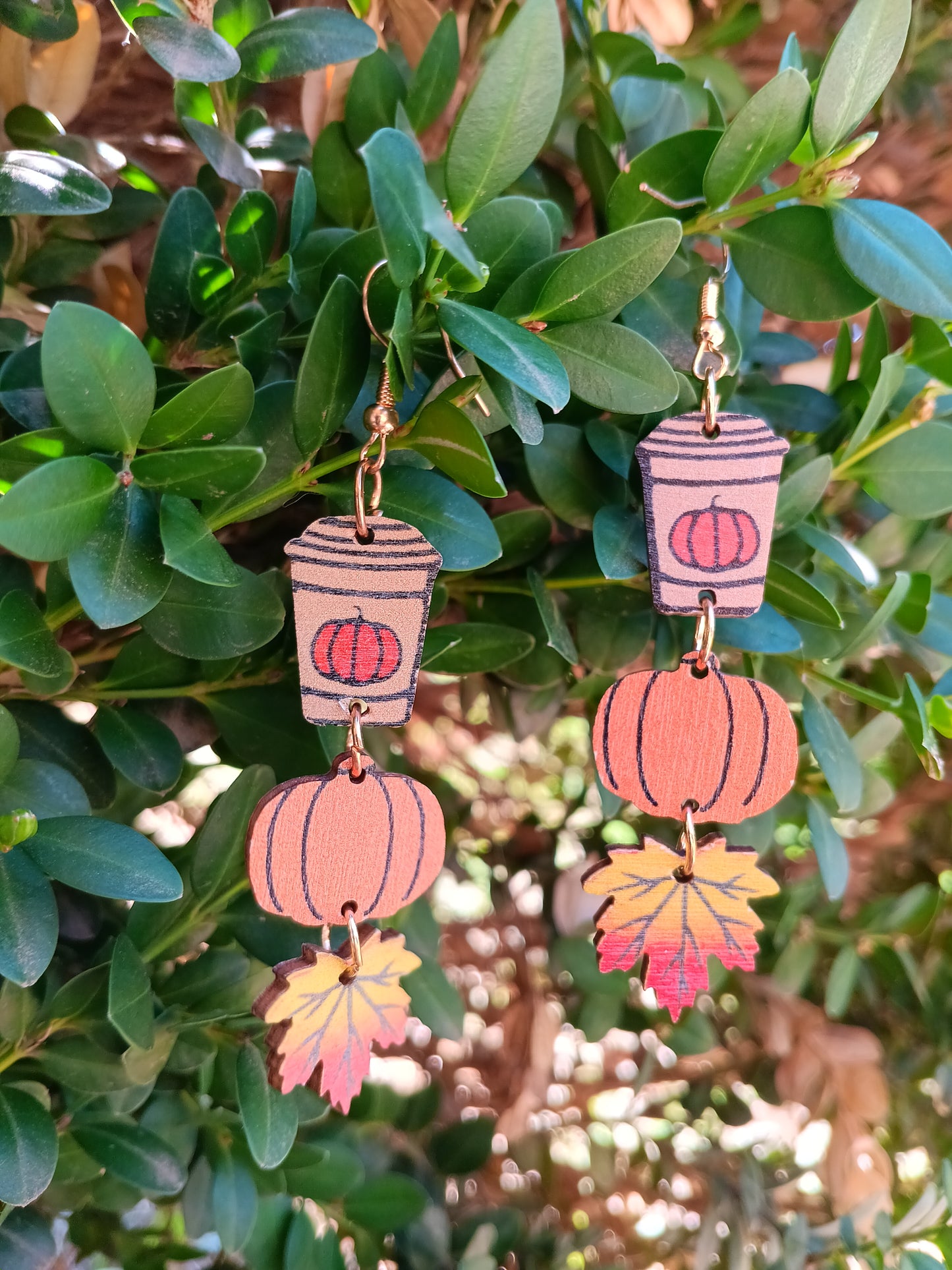 Adorable Fall Pumpkin Spice Coffee Wood Earrings