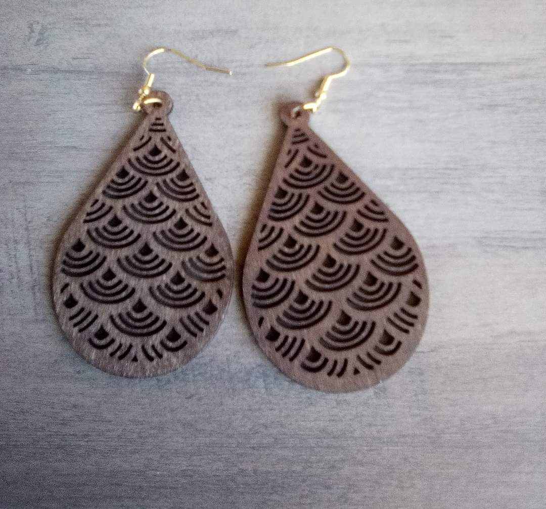 Boho Style Wood Carved Earrings